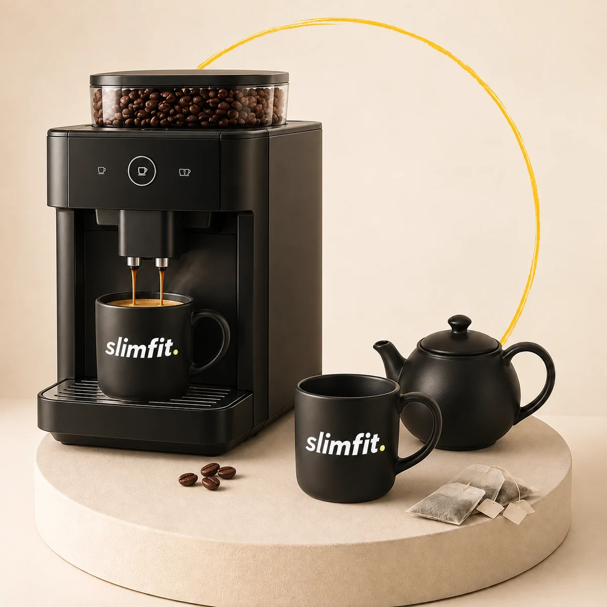 Le coin café SLIMFIT : machine à café, tasses et théière, à volonté